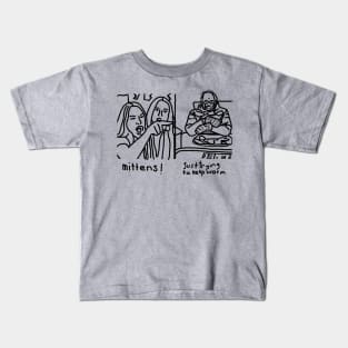 Woman Yelling Mittens at Bernie Sanders Line Drawing Kids T-Shirt